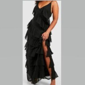 Black Summer Ruffle Tiered Maxi Dress